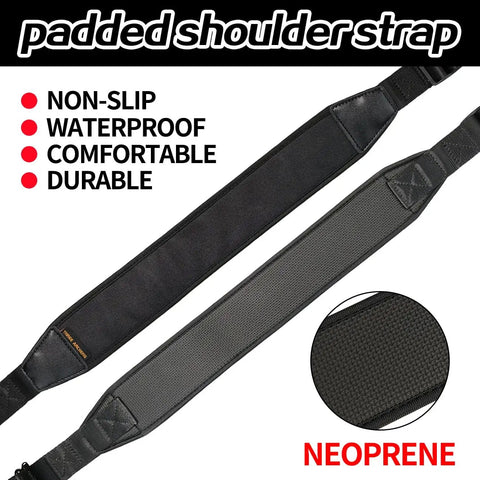 Close-up of black neoprene padded shoulder strap of Crossbow Sling With Removable Swivels, featuring non-slip surface.