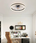 Dope Bladeless 20 Inch Indoor Flush Mount Ceiling Fan With Lights And Remote App Control in a modern office setting