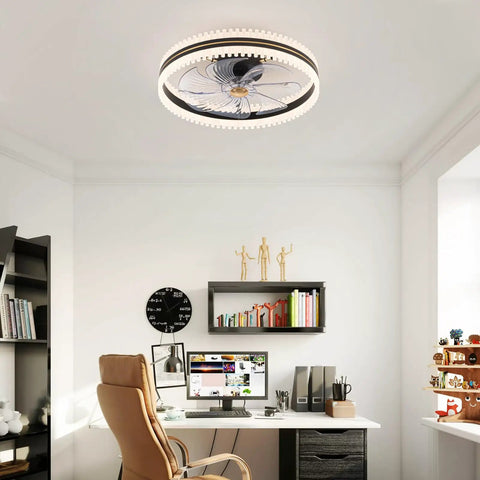Dope Bladeless 20 Inch Indoor Flush Mount Ceiling Fan With Lights And Remote App Control in a modern office setting