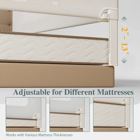 Adjustable 3 Piece Bed Rail Set For Toddlers That Fits King Size Beds With Seamless Fit And Double Lock Safety feature
