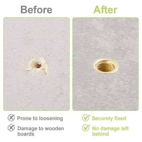 Cabinet Hinge Dowel Set With 50 Expansion Pins And Screws, Carbon Steel, Rust Resistant, Preinserted Pins For Quick And Easy Cabinet Door Mounts, DIY Friendly Gold Finish Fasteners For Strong Secure Installation, before and after repair