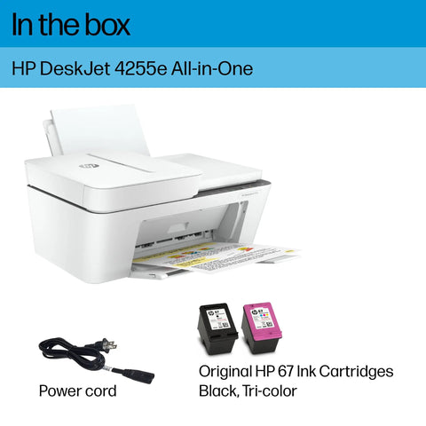 Slick Wireless All-In-One Color Inkjet Printer With Scanner And Copier For Home Office Includes Three Month Ink Supply, power cord and ink cartridges.