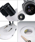 Binocular Stereo Microscope Pro Grade With 20X 40X 80X Magnification, 360 Degree Rotating Head, Wide Field 10X and 20X Eyepieces, Dual LED Illumination, Reversible Stage Plate, Ideal For Electronics, Gemology, Coins, Jewelry, and Hobby Microscope Work, white stereo microscope with dual eyepieces and LED stage