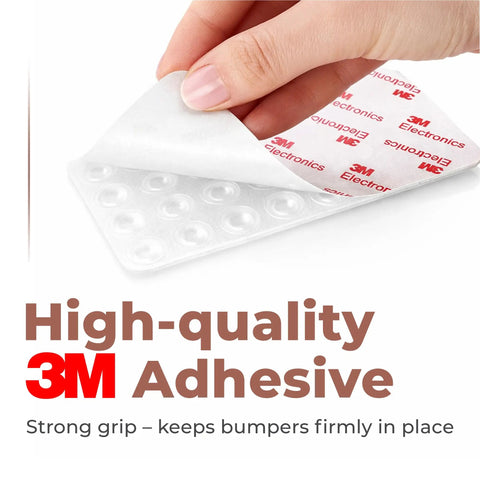 Clear Self Adhesive Cabinet Door Bumpers 128 Pack Heavy Duty Rubber Pads Skip The Loud Bangs And Keep Your Kitchen Chill With Super Smooth Silent Soft Close Protection, showcasing strong 3M adhesive backing.