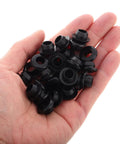 60 Piece Black Rubber Grommet Kit Single Sided Cable Hole Covers Plugs For Cabinets And Boxes Outdoor Use Multipurpose Weatherproof Wire Grommets For Holes No Fuss Easy Install, black rubber grommets in hand