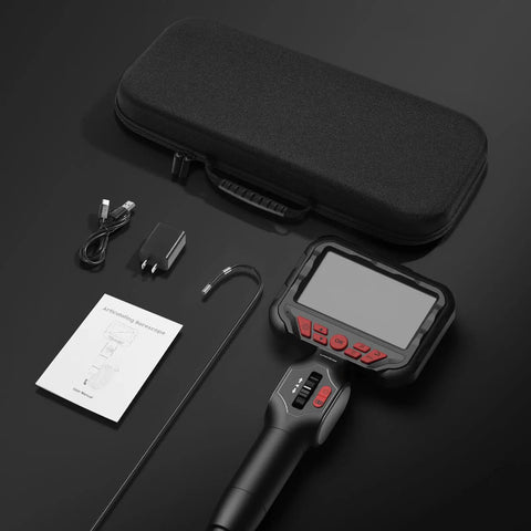 Articulating Borescope Camera With Light For Automotive And Industrial Inspection, 210 Degree Two-Way Probe, accessories and case
