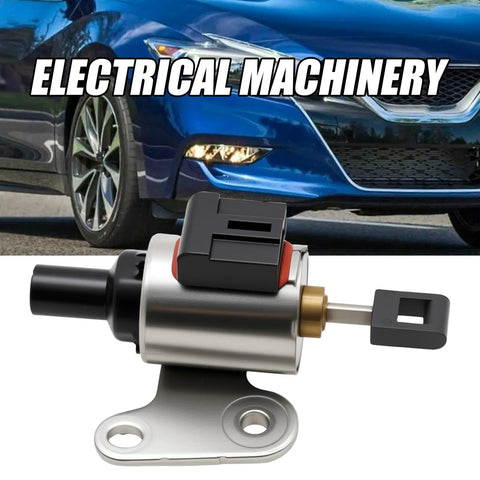 CVT transmission stepper motor for Nissan JF010E/RE0F09A/RE0F09B; silver metal housing, black connector.