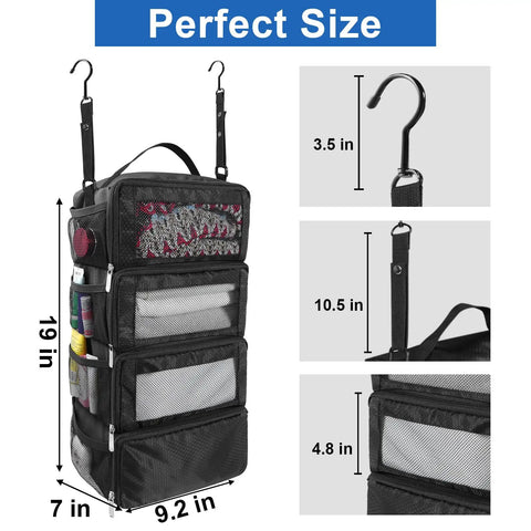 Hangable Travel Luggage Organizer For Carry On Collapsible Hanging Packing Cubes With Four Compartments 19x9.2x7 inches