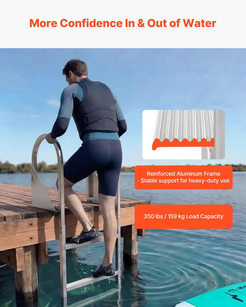 Flip-Up Dock Ladder 4-Step Heavy-Duty Aluminum Swim Ladder For Boats And Pontoons 350 Lb Capacity Non-Slip Wide Steps Pull Rope Assist Perfect For Lake Pool And Marine Boarding on dock