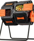 Dual Chamber 45 Gallon Compost Tumbler For Outdoor Use, No-Fuss Batch System, Easy Assembly, UV Resistant, BPA Free