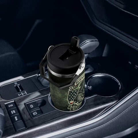 Cool Dope Welder Gift For Him 30oz Insulated Travel Mug with leakproof lid in a car cup holder.