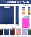 Six Pack 3 Ring Binder Clipboard Set, 12.25 x 10.25 inches, blue linen binder, 5 dividers, index tabs, assorted colors