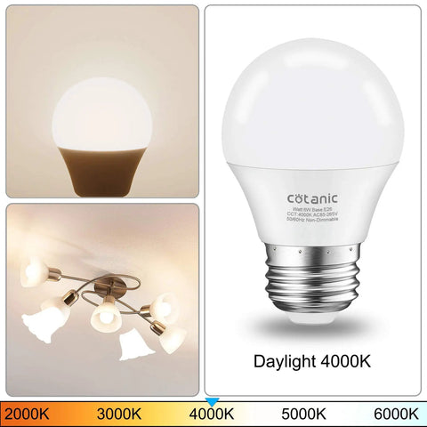 Super Bright A15 LED Ceiling Fan Bulb 6W 60W Equivalent, 4000K Natural Daylight, E26 Base, 600 Lumens in a decorative fixture