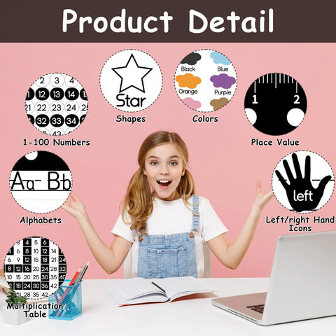 Child with educational desk markers 48 Pack Black White Painted Dots Classroom Name Plates Desk Name Tags For Kids
