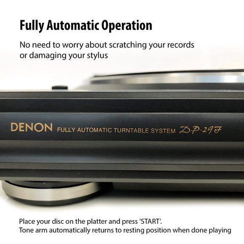 Denon Dp29F Fully Automatic Analog Turntable With Built In Phono Stage showing automatic operation details and controls.