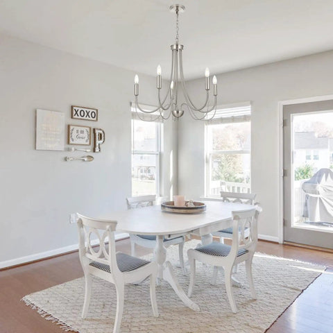 5 Light Brushed Nickel Farmhouse Chandelier Candelabra Style Modern Pendant Lighting For Living Room Kitchen Island Foyer