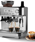 Premium Semi Automatic Espresso Machine With Built In Conical Burr Grinder 15 Bar Pump Pid Temp Control and Steam Wand brewing espresso shots