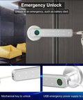 3 In 1 Smart Fingerprint Door Lock With Keypad And Mechanical Key Backup Auto Locks After Five Seconds Reversible Handle Silver Finish