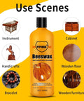 Real Deal Natural Beeswax Furniture Polish And Conditioner Non Toxic Wood Cleaner And Restorer For Hardwood Tables Takes Your Piece From Drab To Fab With A Smooth As Silk Finish 8 79 Fl Oz bottle with wood use scenes