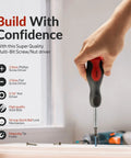Person using Six In One Screwdriver Set Grab And Go With Non Slip Grip Built In Bit Holder And Nut Driver For Multipurpose Use Including Phillips And Slotted Bits In High Quality Steel, showing screw insertion.