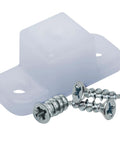 4 Pack 3/4 Inch White Plastic Drawer Slide Spacers Cabinet Side Shims with screws for easy kitchen cabinet alignment setup.