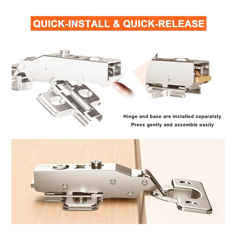2 Pack Pro-Grade Full Overlay Frameless Soft-Close Cabinet Hinges For Concealed Kitchen Doors European-Style With Screws Clip-On Nickel Plated Finish Easy-Install clip-on hinge and base plate, 35mm cup, nickel finish