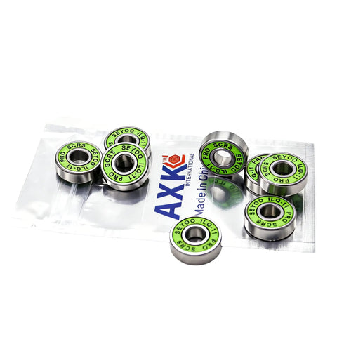 8Pcs 608-2RS Skateboard Bearings With Green Covers Ultimate ILQ-11 Standard, sealed steel, for roller skates and inline skates.