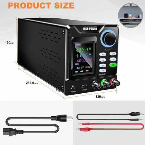 Dope High Voltage DC Power Supply 0 To 400 Volts And 0 To 1 Amp Bench Lab Regulated Power Source with dimensions and cables