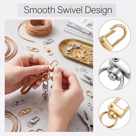 Eighty Piece Swivel Lobster Clasps In Shiny Gold And Silver Finishes slick keychain hardware for smooth swivel design crafting.