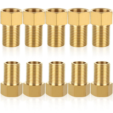 Brass Pipe Fitting Set Of 10 Extension Nipple Connectors 1/2 Inch Female To 1/2 Inch Male Longer Converter Adapters displayed