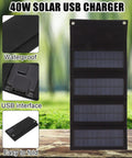40W Foldable Solar Panel Charger With USB Output for Laptop On The Go Portable Solar Power For Outdoor Camping