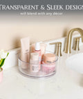 Two Pack Lazy Susan Turntables Clear Acrylic Carousel Storage For Fridge Pantry Cabinet Or Counter Tops Rotates 360 Degrees Keeps Spices Condiments Cosmetics And Snacks Organized And Easy To Reach with cosmetics on bathroom counter