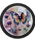Four Pack Butterfly And Thistle Crystal Glass Kitchen Cabinet Knobs, butterfly design with purple thistles in 1.37in diameter.