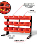 Heavy Duty 15 Bin 3 Tier Table Top Storage Organizer Rack With Wall Mount Brackets Removable Bins Powder Coated Steel in use