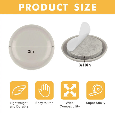 2 Inch Self Adhesive Furniture Sliders 30 Pack Heavy Duty Round Felt Furniture Movers For Easy Carpet Movement Smooth Glide Under Tables Sofas And Chairs, showing product size and adhesive backing.