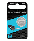 Tesla Model X Key Fob Battery Replacement Cr2354 3V Oem Coin Cell With Pry Removal Tool packaging with battery and tool.