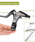2 Pack Aluminum Mountain Bike Brake Levers With 3 Finger Design For 2.2 Cm Handlebar Diameter and cables displayed