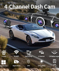 All-Around 360 Dash Cam With Four Lenses, Front, Rear, Interior And Side Views, 2K+1080P, showcasing car setup on road