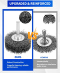 Comparison of Two Pack 2 Inch Wire Wheel Brush For Drill Heavy Duty Carbon Steel Wire with competitor, showing construction differences.