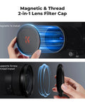 Magnetic 1 Second Swap 77mm Circular Polarizing Filter for DSLR Cameras With Magnetic Adapter Ring shown with cap install options