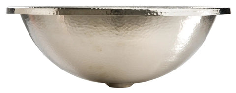 Side view of Edison Dual Mount Oval Bathroom Sink in Hammered Nickel Finish, showcasing handcrafted design and flexible rim.
