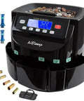 Electric Coin Counter Sorter Machine With 50 Coin Wrappers 3 In 1 US Coin Counter displaying digital screen and sorting coins