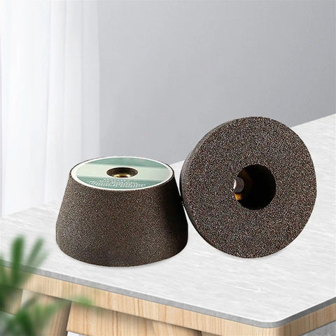Heavy Duty Emery Buffing Wheel For Tile Granite Stone Marble Ceramic Carving And Polishing With Thickened Abrasive Sanding Disc Angle Grinder Tool Super Durable And High Performance 100 Grit, brown abrasive disc on surface.