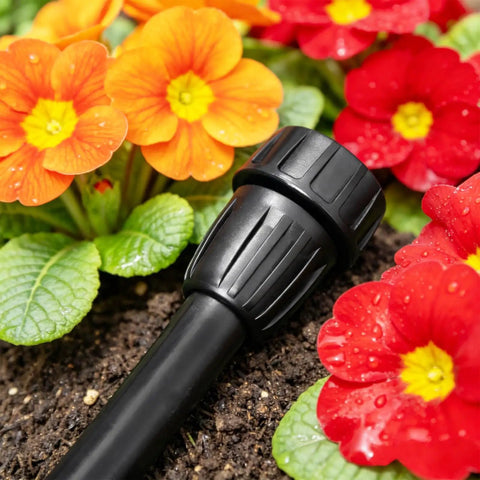 Six Pack 3/4 Inch Female Pipe Thread To 1/2 Inch Drip Tubing Adapter Swivel Garden Hose Connector For 1/2 Inch Drip Line Fits Standard 3/4 Inch Hoses And Faucets black plastic connector in flower garden