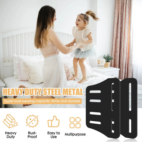 Heavy Duty Queen Bed Headboard Mounting Brackets Two Piece Steel Conversion Kit With Secure Fastening Rock Solid Construction Fits Like A Champ For Quick Upgrades on a bed.