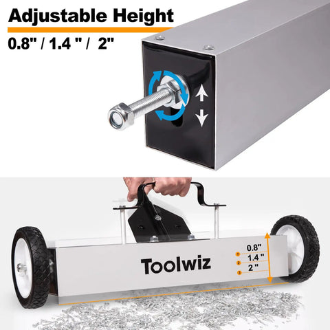 Magnetic Pick Up Sweeper With Wheels 24 Inch Large Metal Magnet For Yard Debris Cleanup Tough As Nails Heavy Duty Aluminum Frame Telescoping Handle With Quick Release Latch Nail And Screw Finder Roofing Garage Clean Up Tool