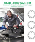 Mechanic using Stainless Steel Internal Tooth Lock Washers 300 Piece Star Shape Fastener Set for secure automotive repair.
