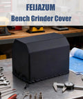 Workhorse Universal Bench Grinder Cover 19X13X16 Inch 600D Oxford Fabric Waterproof Dust Shield on workbench.