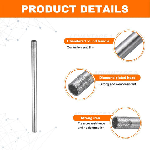 Diamond Mounted Burrs for Carving and Polishing, Cylindrical Concave Diamond Drill Bits With 3/32 Inch Shank, product details