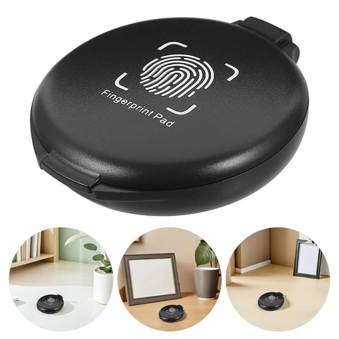 Quick Dry Fingerprint Ink Pad Mini Stamp Pads Two Pack Blue Mess Free Reusable Thumb Mark stationed on a desk.